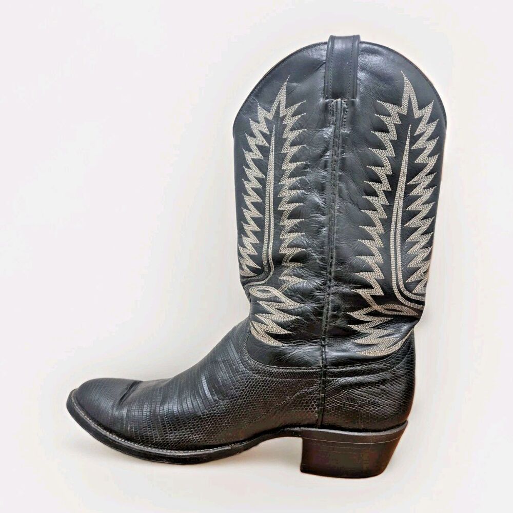 Cowtown Mens Black Teju Lizard Exotic Cowboy Boots Size 13EE USA Style 466